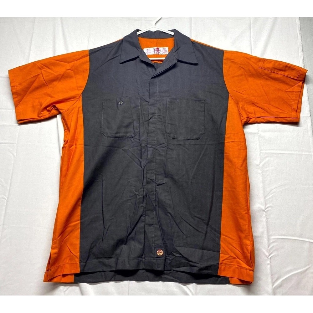 Red Kap Short Sleeve Two-Tone Crew Shirt Mens Large Gray Orange Uniform Workwear